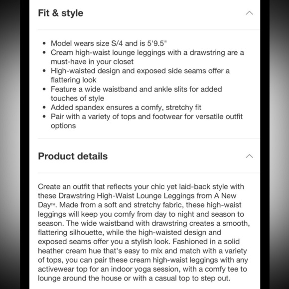 A New Day NWT Women's M Heather Cream Drawstring High-Waist Lounge Leggings - Picture 3 of 7